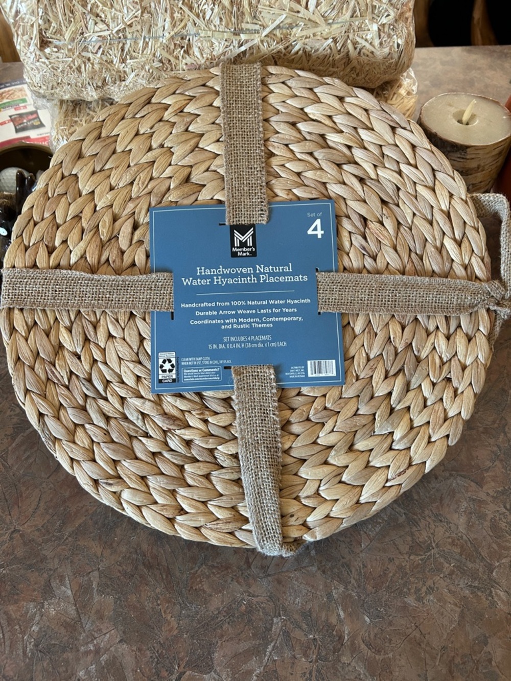 Handwoven Natural Hyacinth Placemats Set of Four